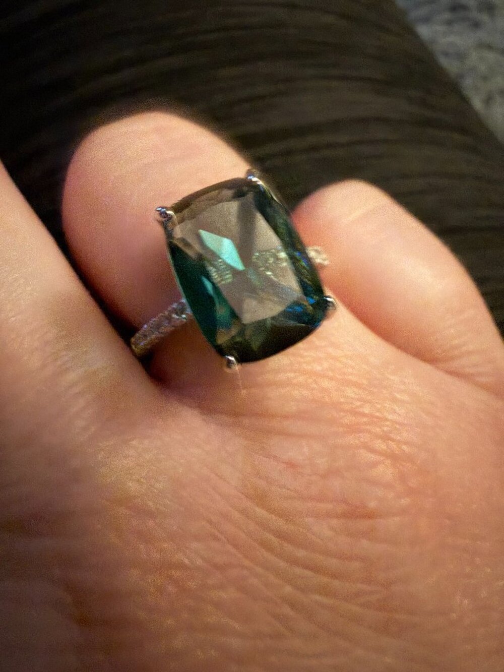 blue and clear cz cocktail ring sz 7